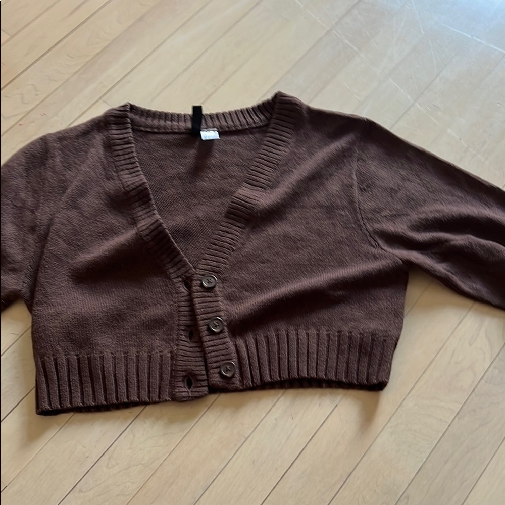 Brown V-Neck Button-Up Women's Sweater